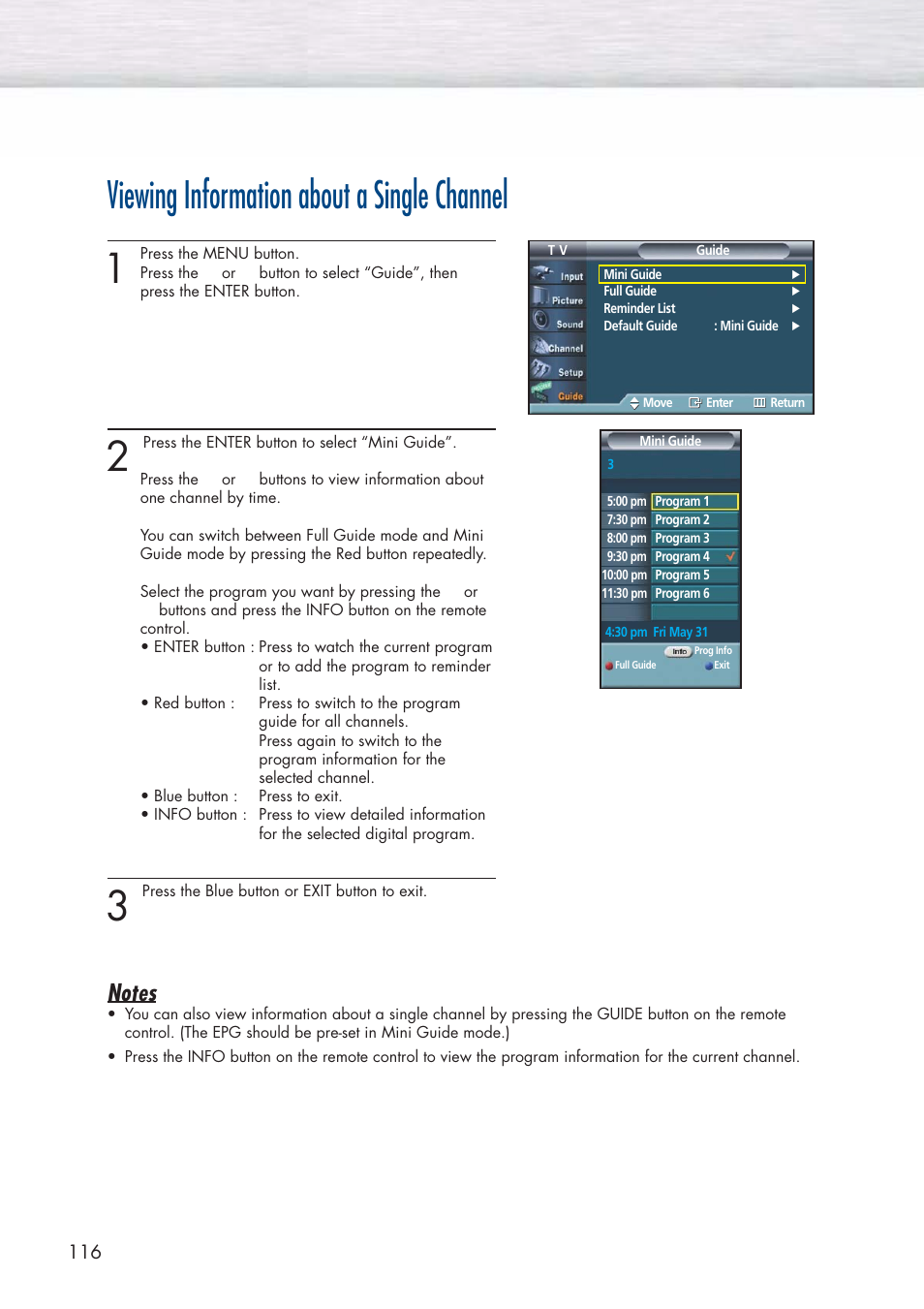 Viewing information about a single channel | Samsung HPP5581X-XAA User Manual | Page 116 / 128