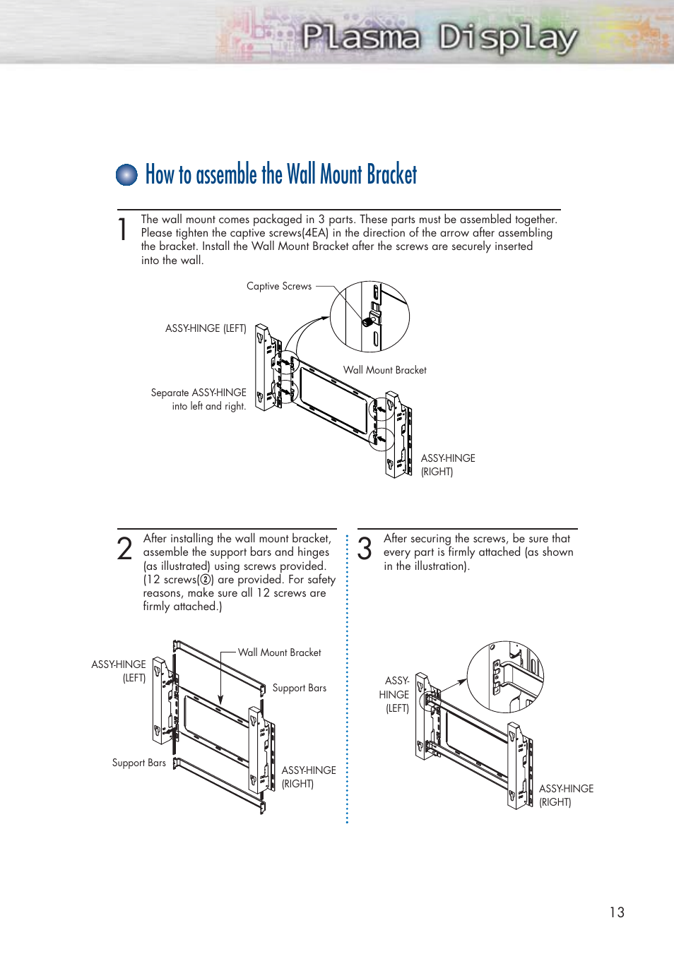How to assemble the wall mount bracket | Samsung HPP5581X-XAA User Manual | Page 13 / 128