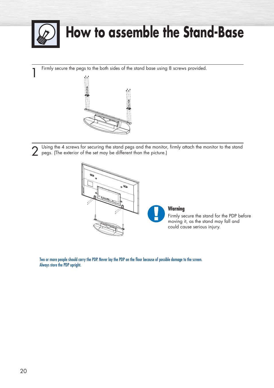 How to assemble the stand-base | Samsung HPP5581X-XAA User Manual | Page 20 / 128