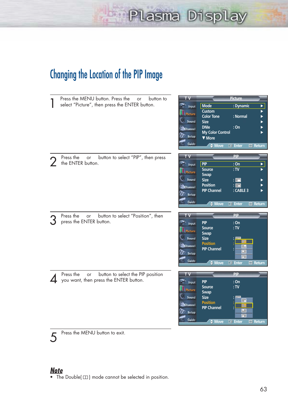 Changing the location of the pip image | Samsung HPP5581X-XAA User Manual | Page 63 / 128