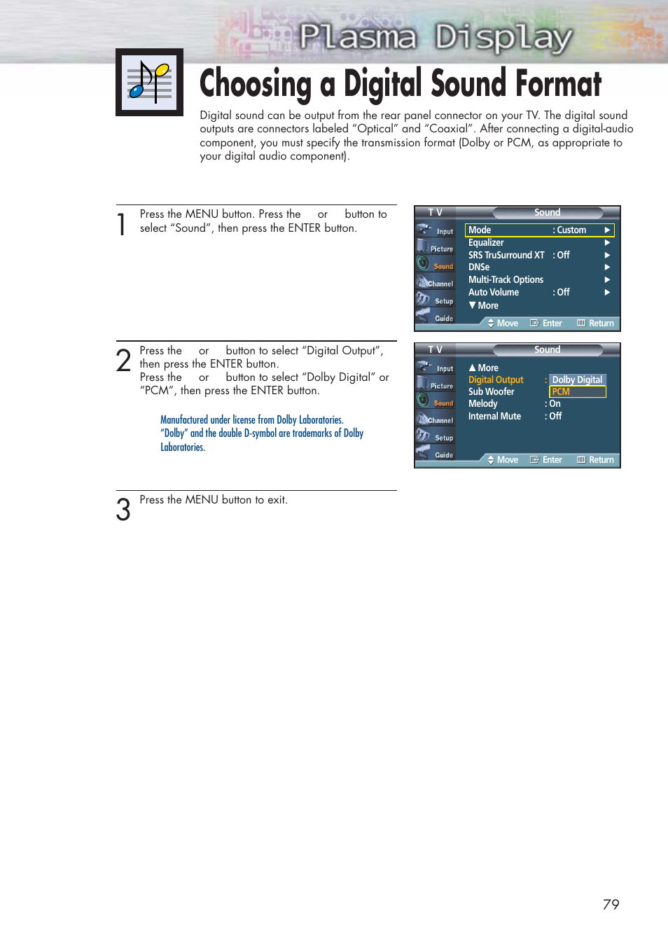 Choosing a digital sound format | Samsung HPP5581X-XAA User Manual | Page 79 / 128