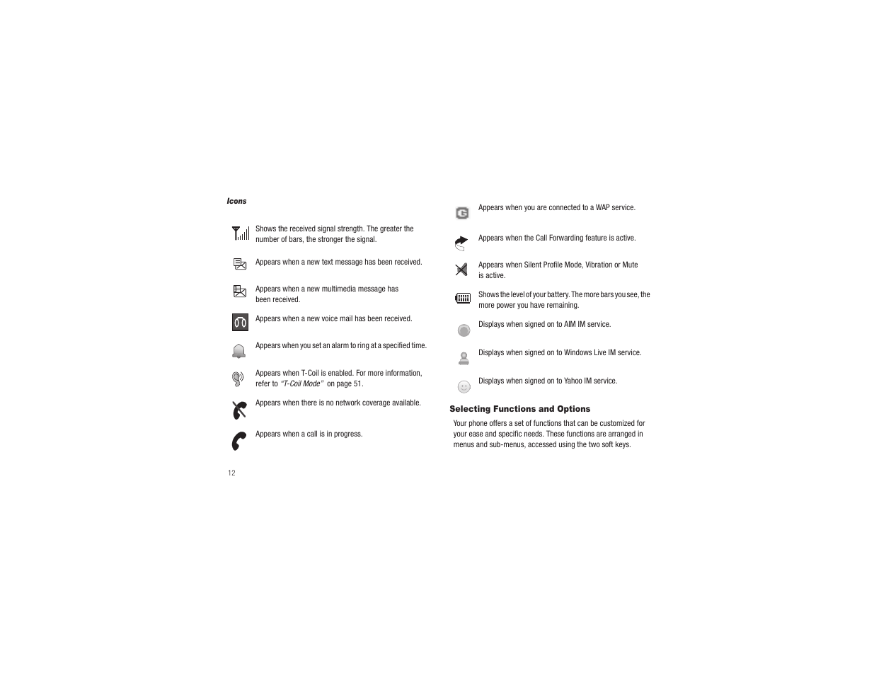 Selecting functions and options | Samsung SGH-A197ZKAATT User Manual | Page 16 / 110