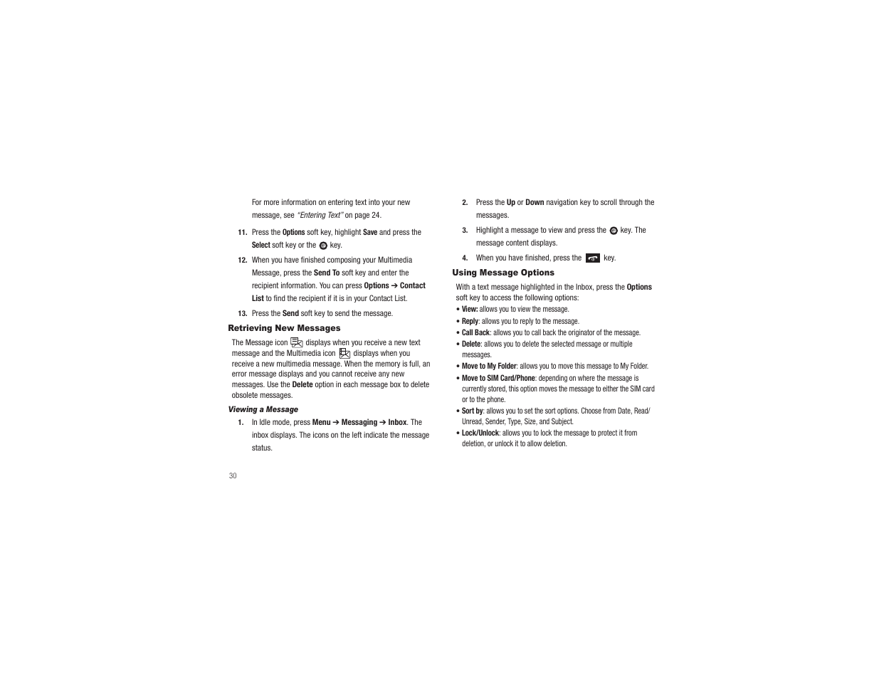 Retrieving new messages, Using message options, Retrieving new messages using message options | Samsung SGH-A197ZKAATT User Manual | Page 34 / 110