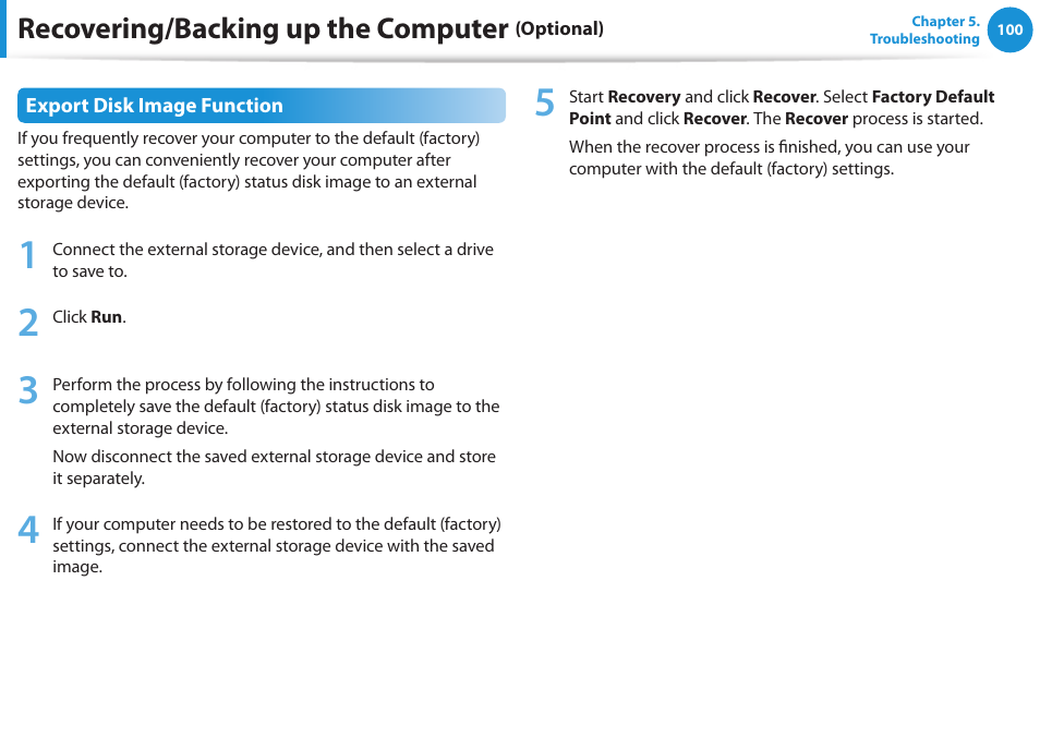 Recovering/backing up the computer | Samsung NP355V5C-S01US User Manual | Page 101 / 140