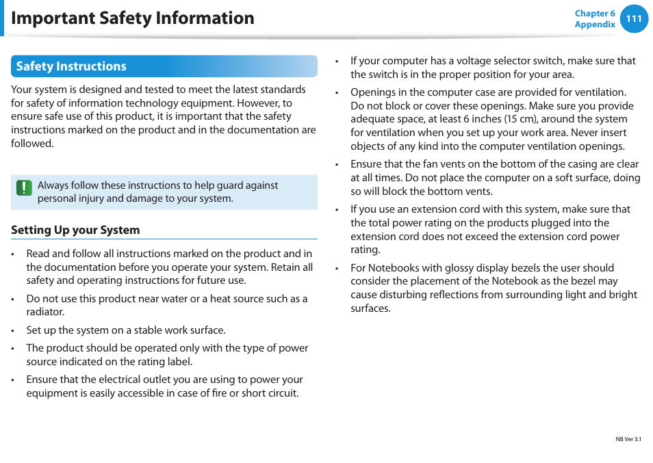 Important safety information | Samsung NP355V5C-S01US User Manual | Page 112 / 140