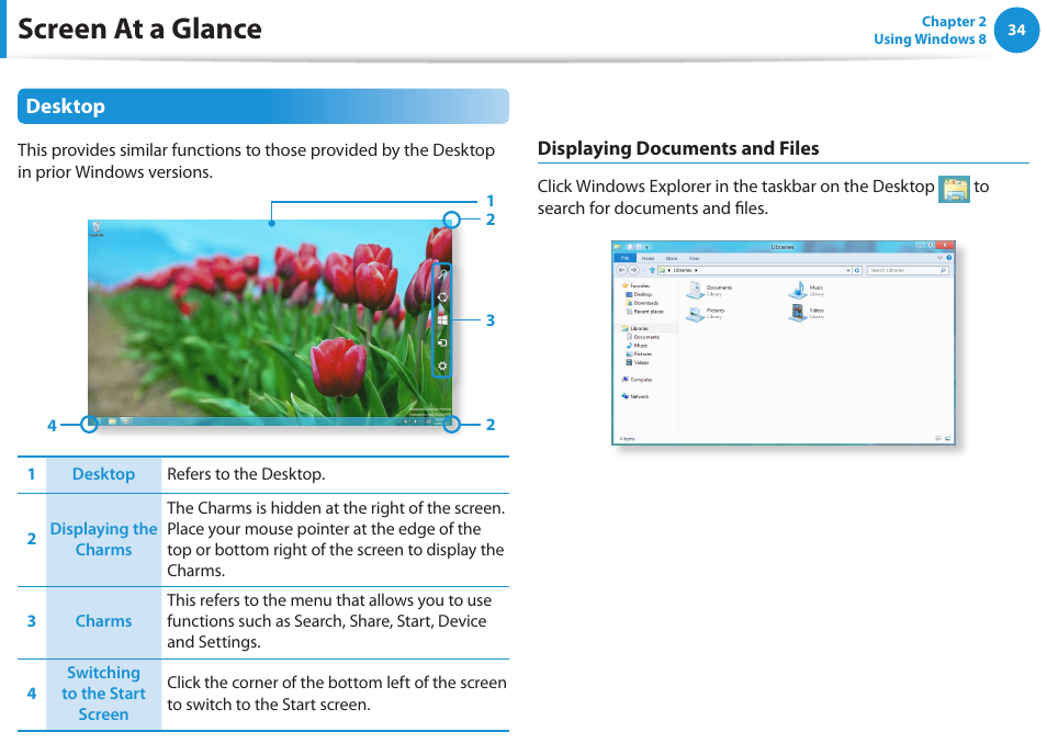 Screen at a glance, Desktop | Samsung NP355V5C-S01US User Manual | Page 35 / 140