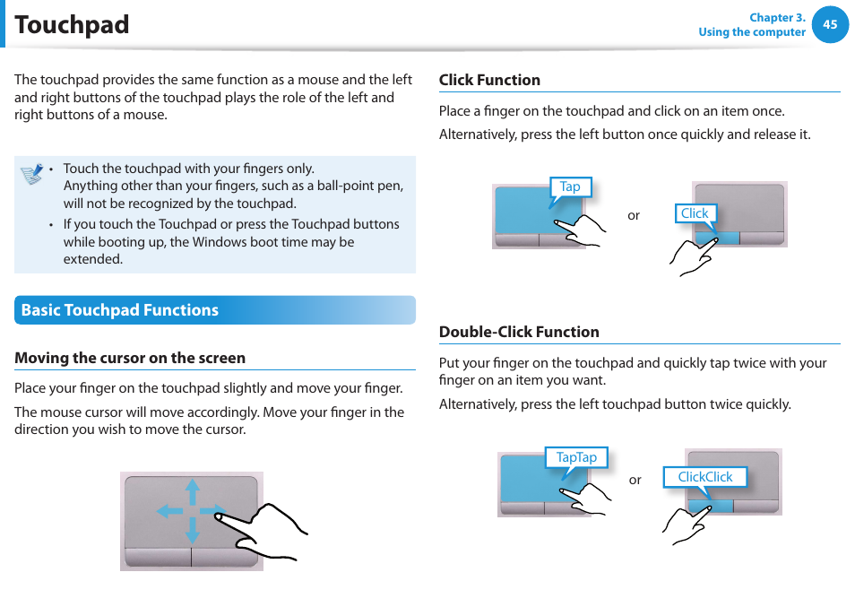 Touchpad | Samsung NP355V5C-S01US User Manual | Page 46 / 140