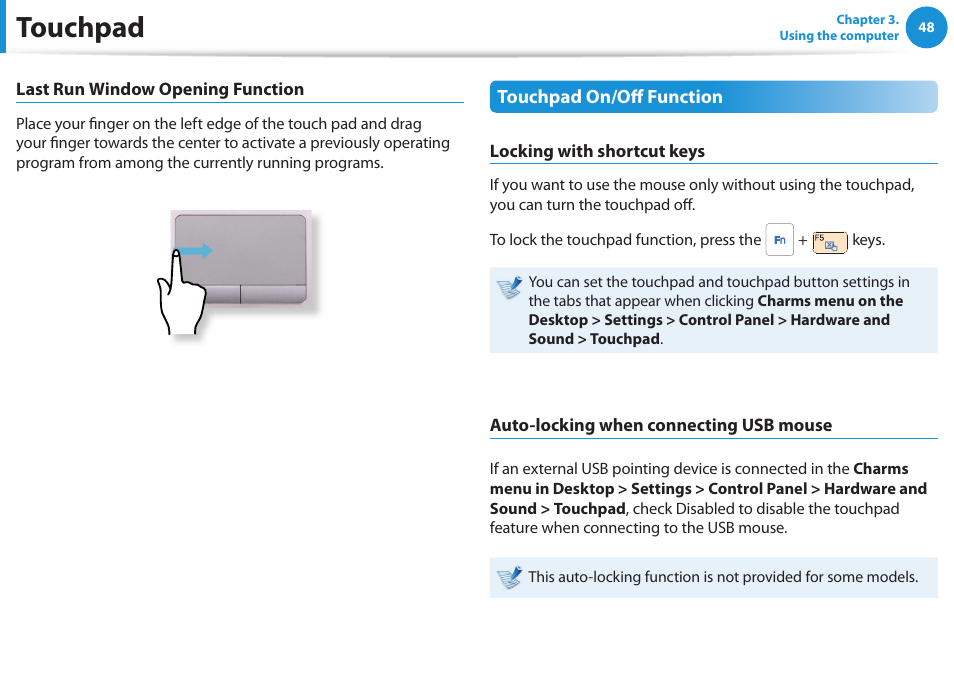 Touchpad | Samsung NP355V5C-S01US User Manual | Page 49 / 140