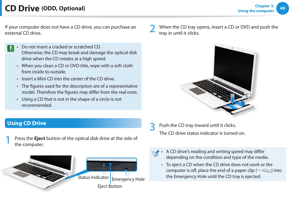 Cd drive (odd, optional), Cd drive | Samsung NP355V5C-S01US User Manual | Page 50 / 140