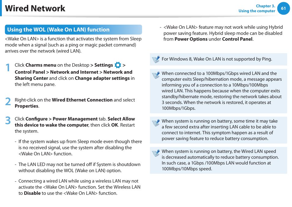 Wired network | Samsung NP355V5C-S01US User Manual | Page 62 / 140