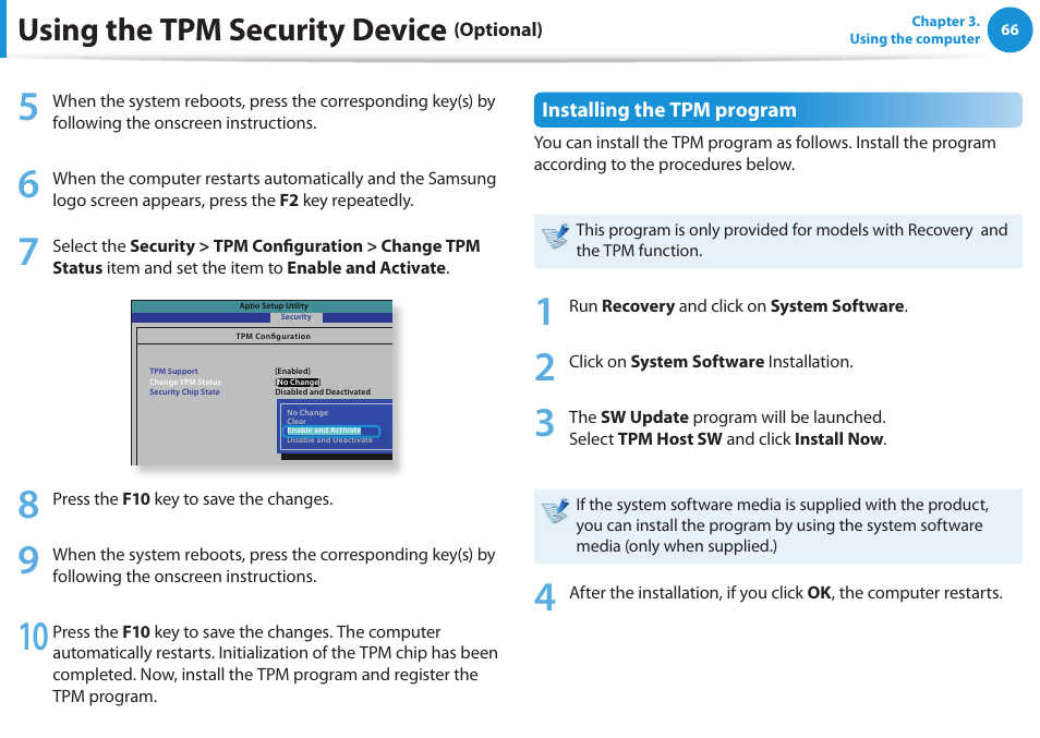 Using the tpm security device | Samsung NP355V5C-S01US User Manual | Page 67 / 140