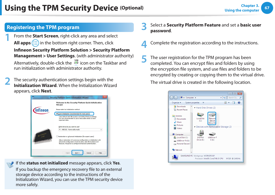 Using the tpm security device | Samsung NP355V5C-S01US User Manual | Page 68 / 140
