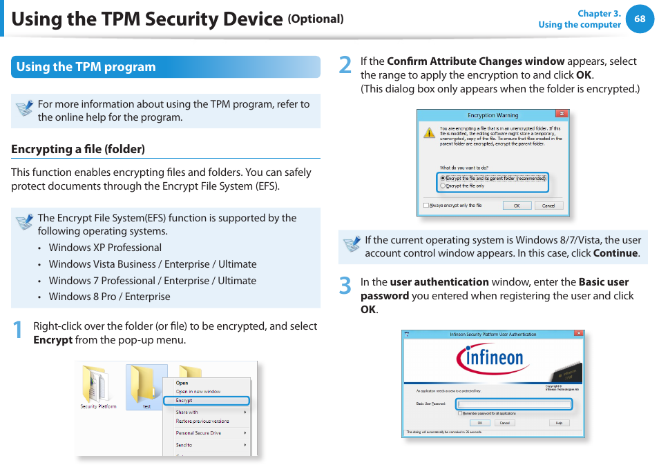 Using the tpm security device | Samsung NP355V5C-S01US User Manual | Page 69 / 140