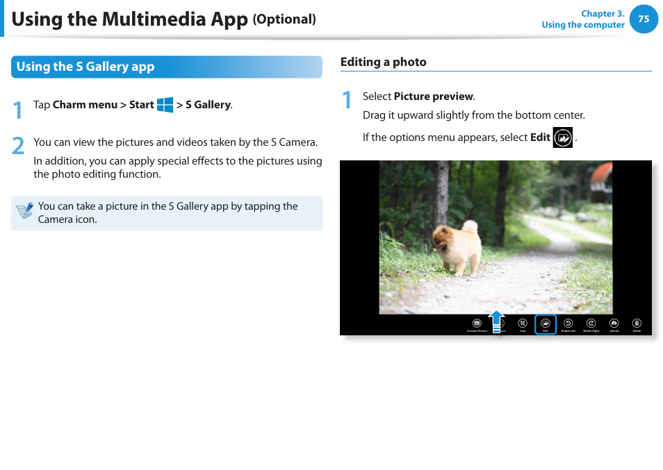 Using the multimedia app | Samsung NP355V5C-S01US User Manual | Page 76 / 140