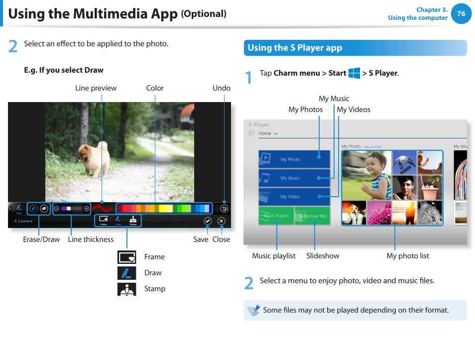 Using the multimedia app, Optional) | Samsung NP355V5C-S01US User Manual | Page 77 / 140