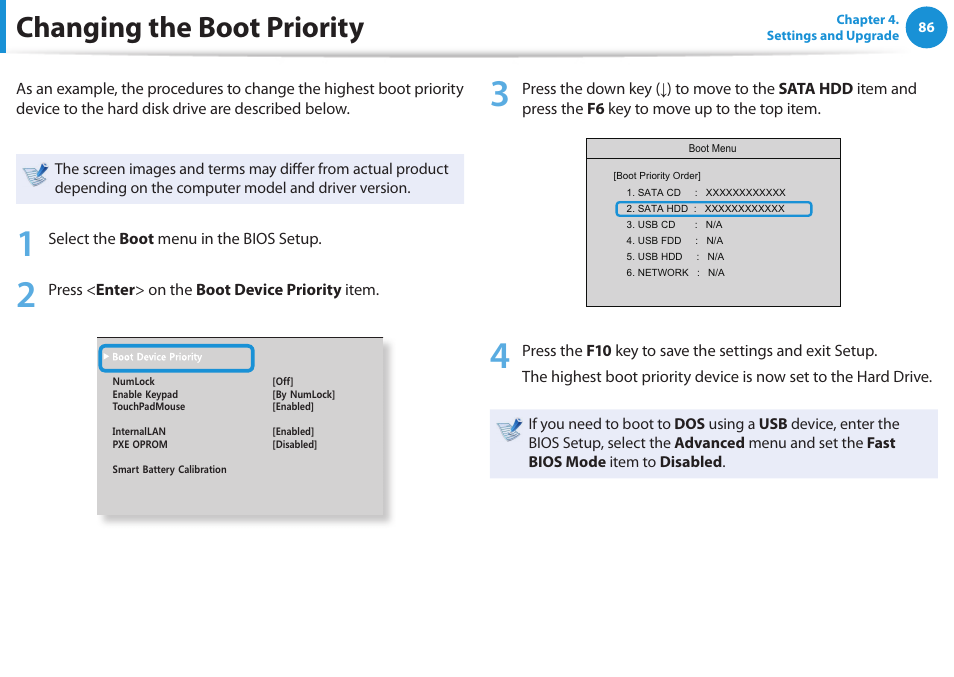 Changing the boot priority | Samsung NP355V5C-S01US User Manual | Page 87 / 140