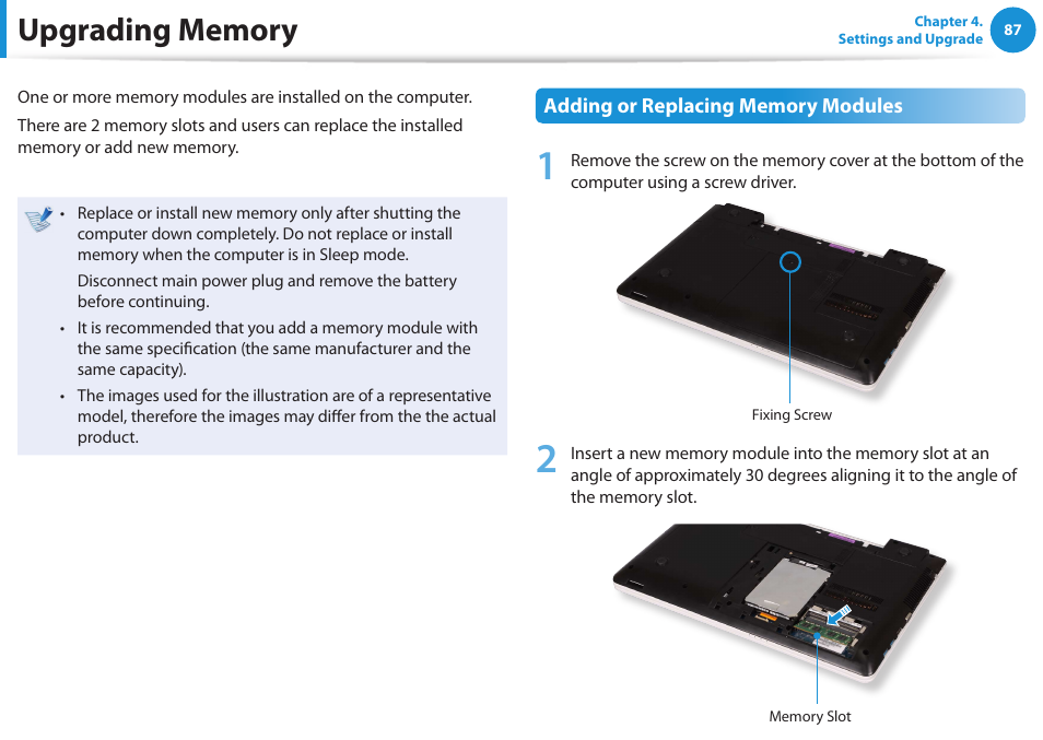 Upgrading memory | Samsung NP355V5C-S01US User Manual | Page 88 / 140