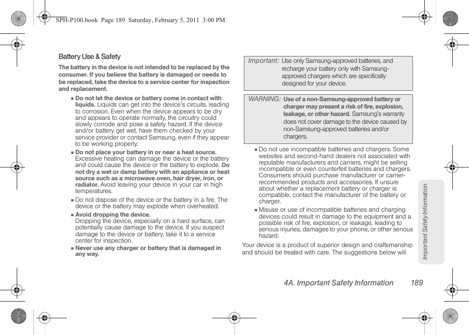 4a. important safety information 189 | Samsung SPH-P100ZKASPR User Manual | Page 201 / 238