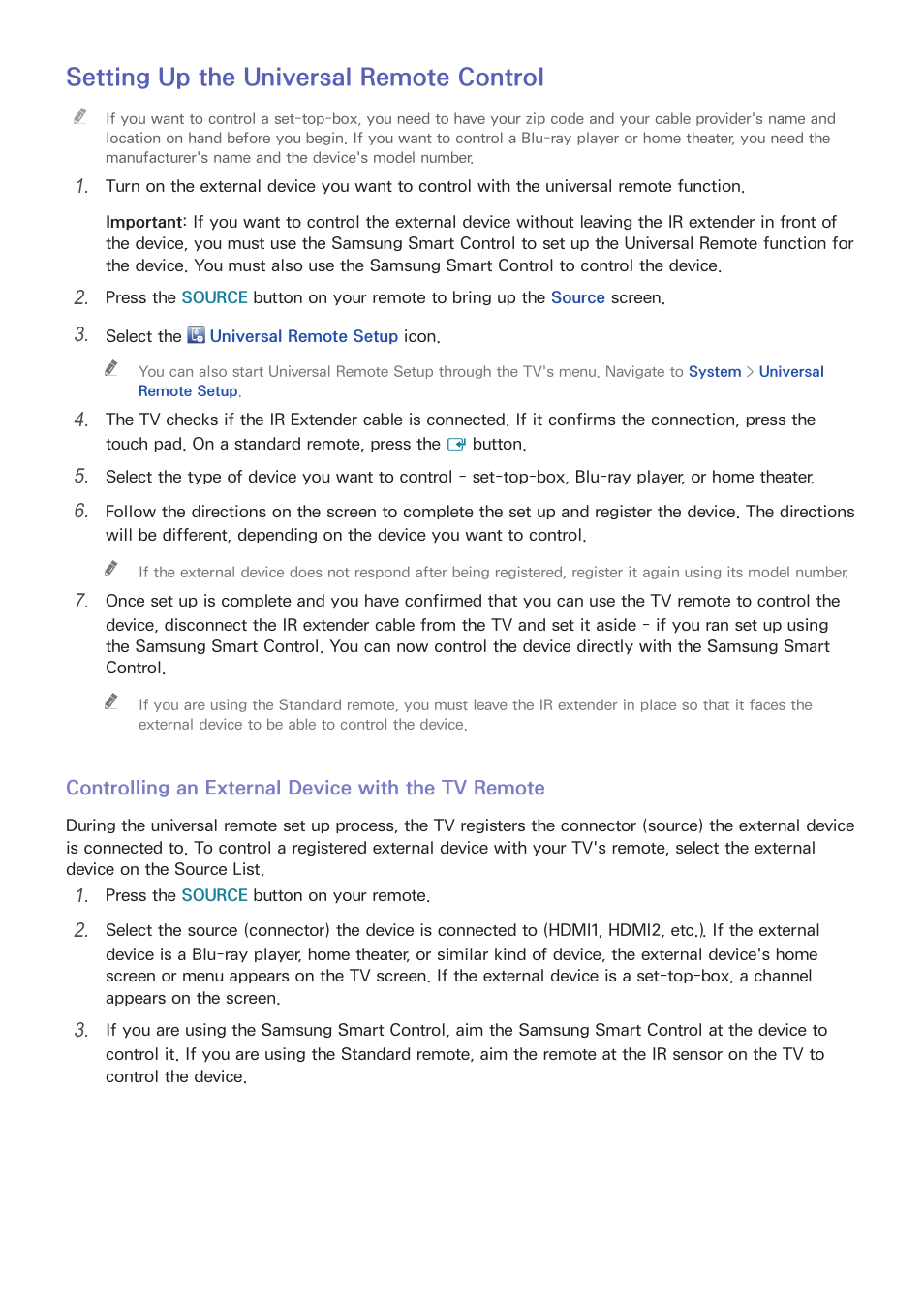 37 setting up the universal remote control, Setting up the universal remote control | Samsung UN55HU7200FXZA User Manual | Page 43 / 230