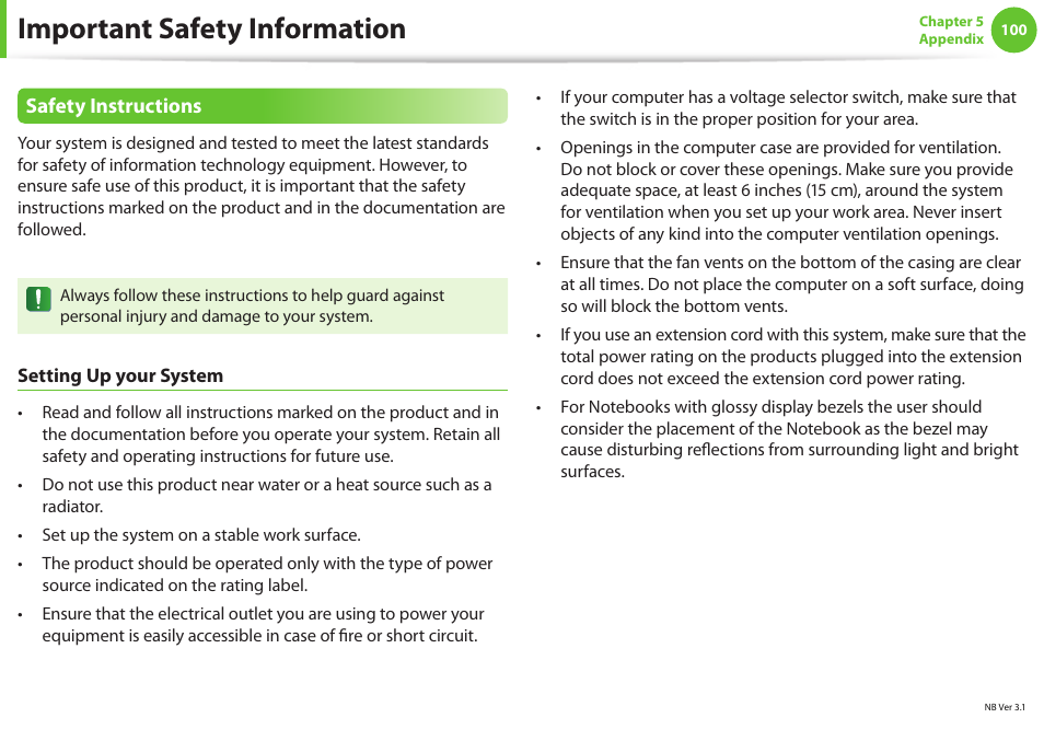 Important safety information | Samsung NP900X4D-A04US User Manual | Page 101 / 129