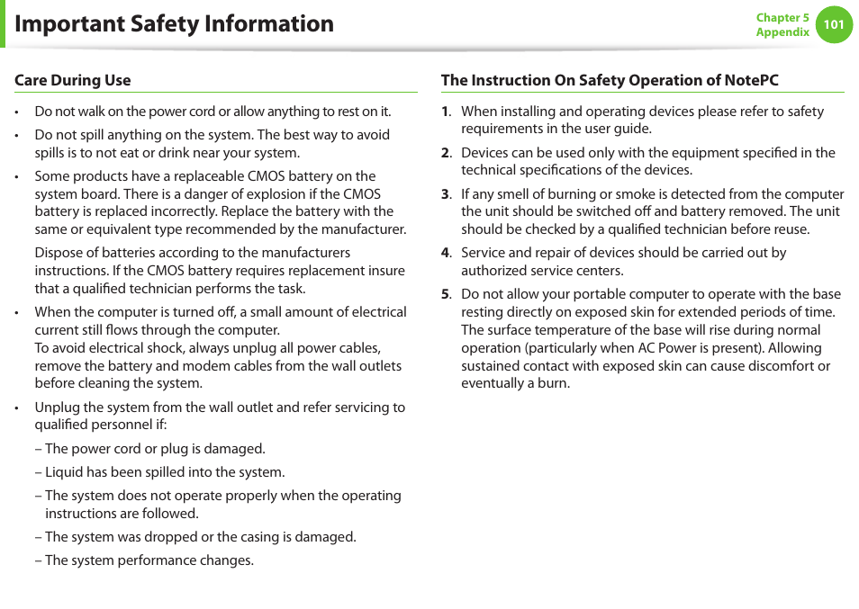 Important safety information | Samsung NP900X4D-A04US User Manual | Page 102 / 129
