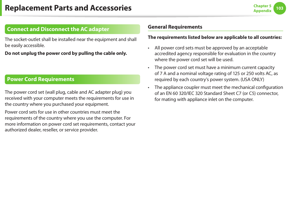 Replacement parts and accessories | Samsung NP900X4D-A04US User Manual | Page 104 / 129