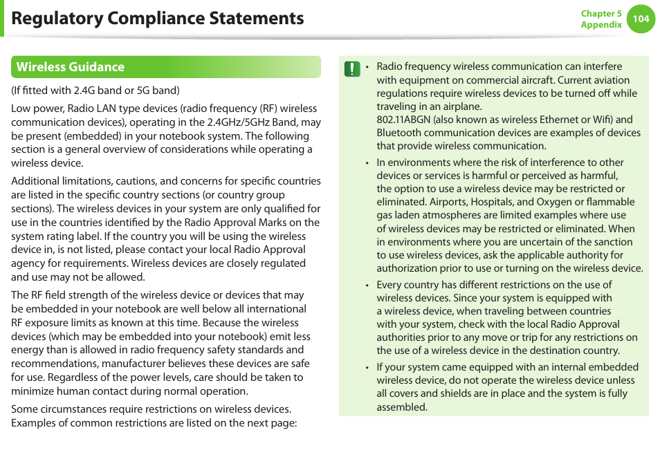 Regulatory compliance statements | Samsung NP900X4D-A04US User Manual | Page 105 / 129