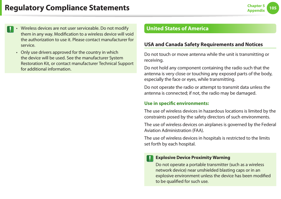 Regulatory compliance statements | Samsung NP900X4D-A04US User Manual | Page 106 / 129