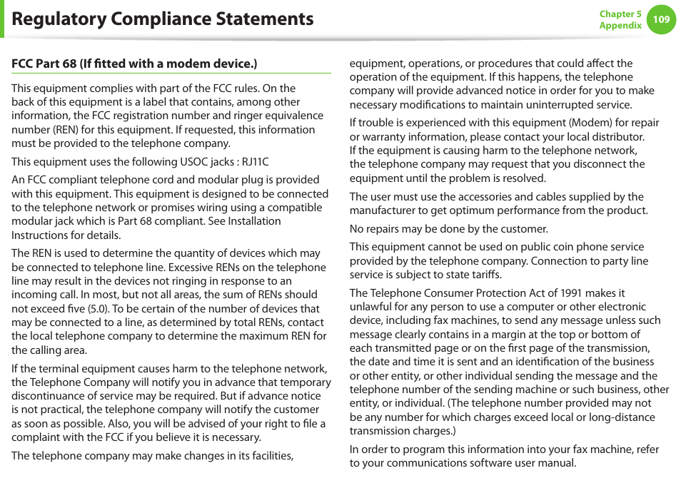 Regulatory compliance statements | Samsung NP900X4D-A04US User Manual | Page 110 / 129
