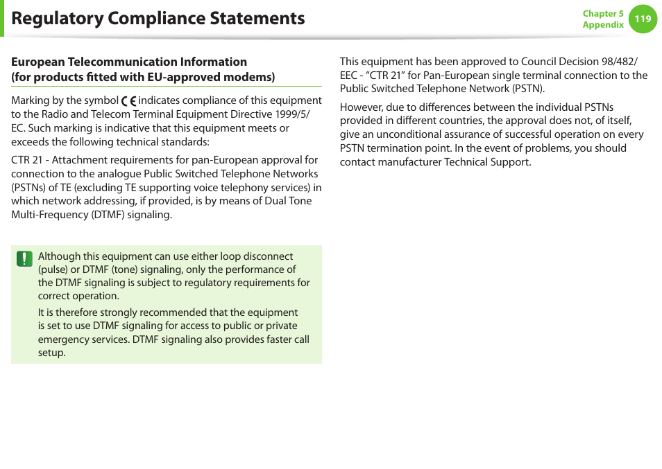 Regulatory compliance statements | Samsung NP900X4D-A04US User Manual | Page 120 / 129