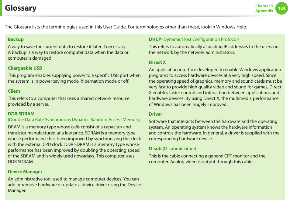 Glossary | Samsung NP900X4D-A04US User Manual | Page 125 / 129