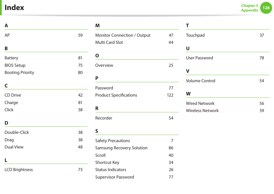 Index | Samsung NP900X4D-A04US User Manual | Page 129 / 129