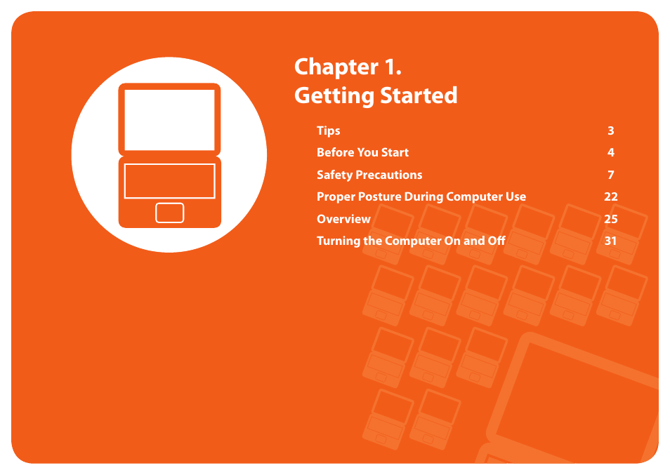 Chapter 1. getting started | Samsung NP900X4D-A04US User Manual | Page 3 / 129