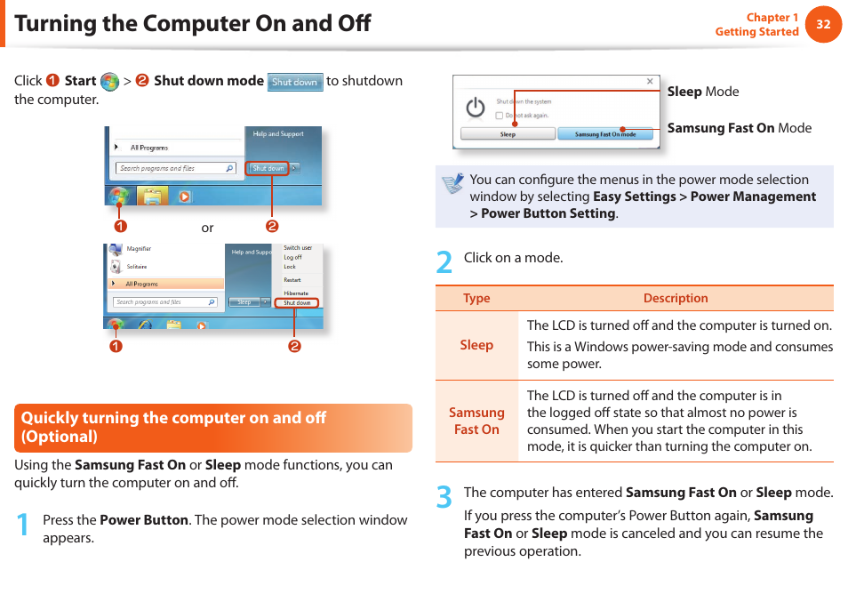 Turning the computer on and off | Samsung NP900X4D-A04US User Manual | Page 33 / 129