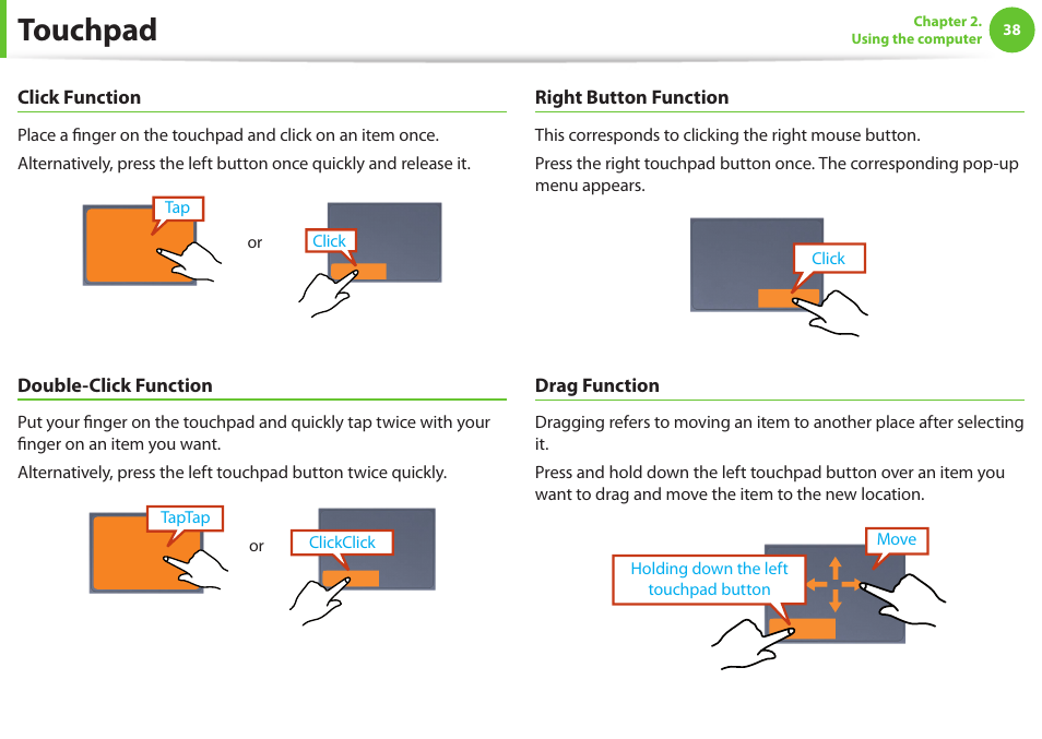 Touchpad | Samsung NP900X4D-A04US User Manual | Page 39 / 129