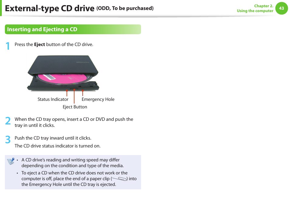 External-type cd drive | Samsung NP900X4D-A04US User Manual | Page 44 / 129