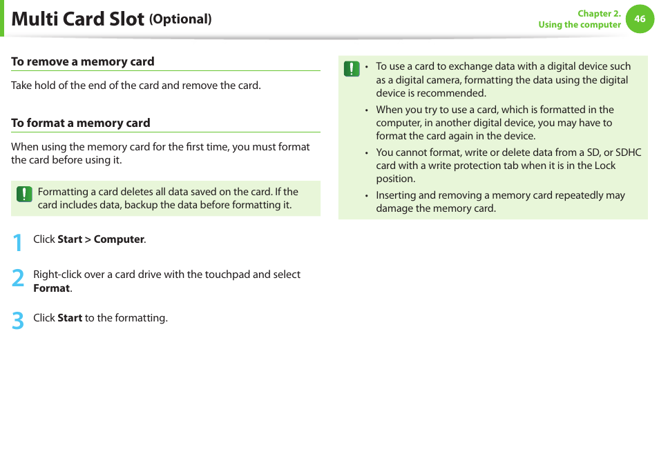 Multi card slot | Samsung NP900X4D-A04US User Manual | Page 47 / 129