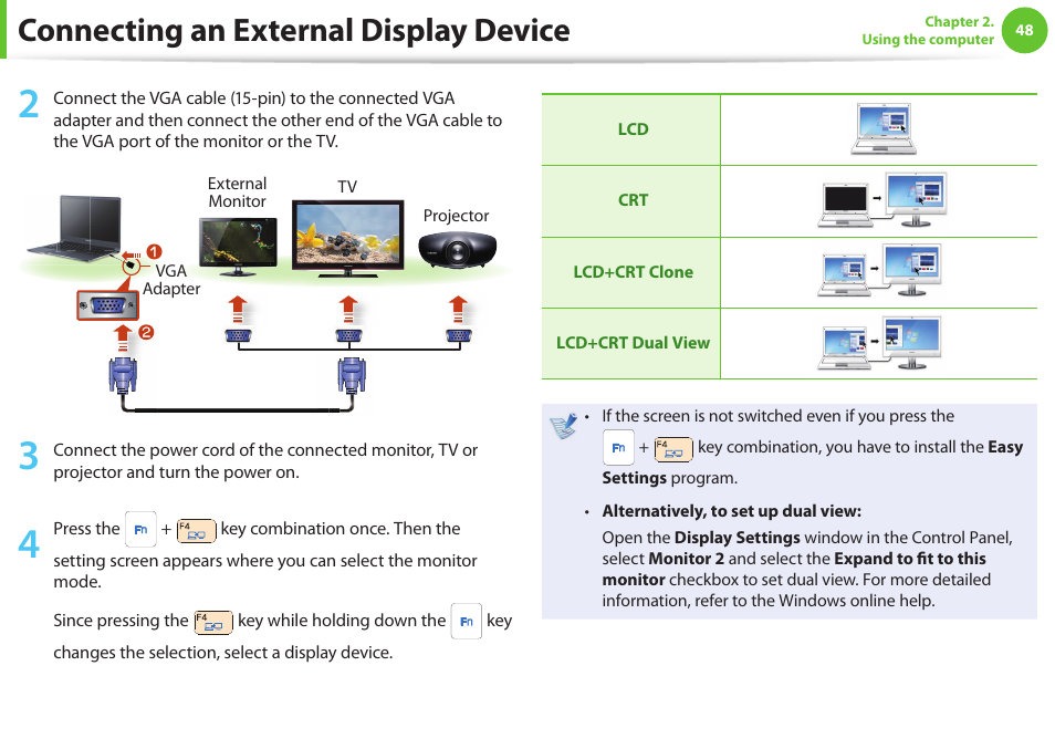 Connecting an external display device | Samsung NP900X4D-A04US User Manual | Page 49 / 129