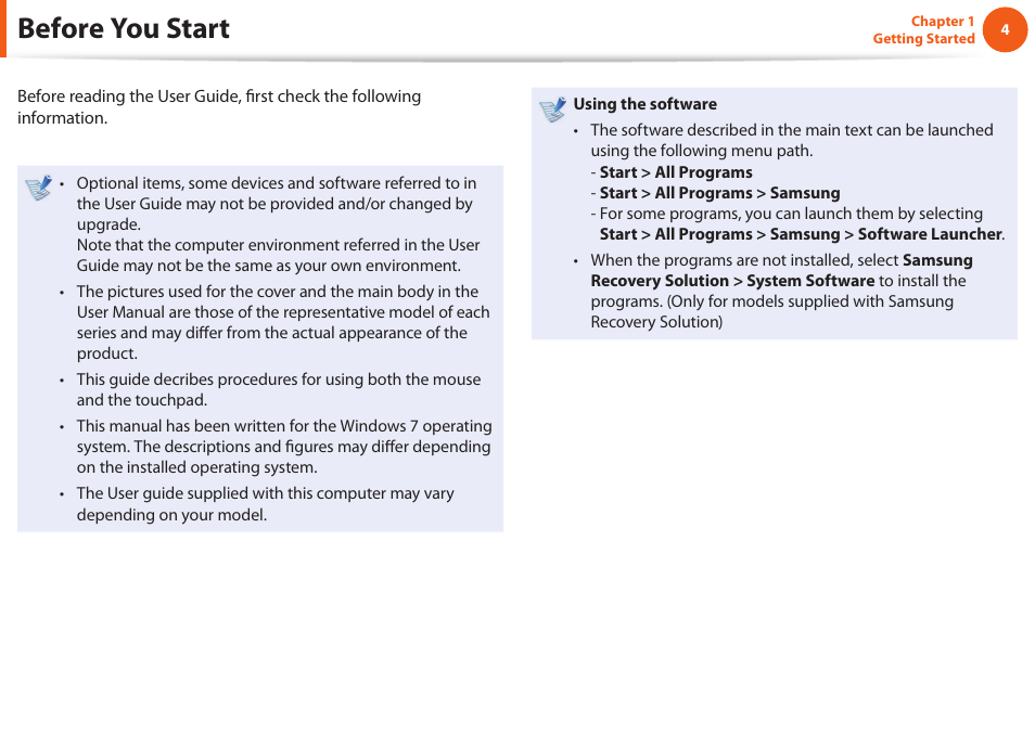 Before you start | Samsung NP900X4D-A04US User Manual | Page 5 / 129