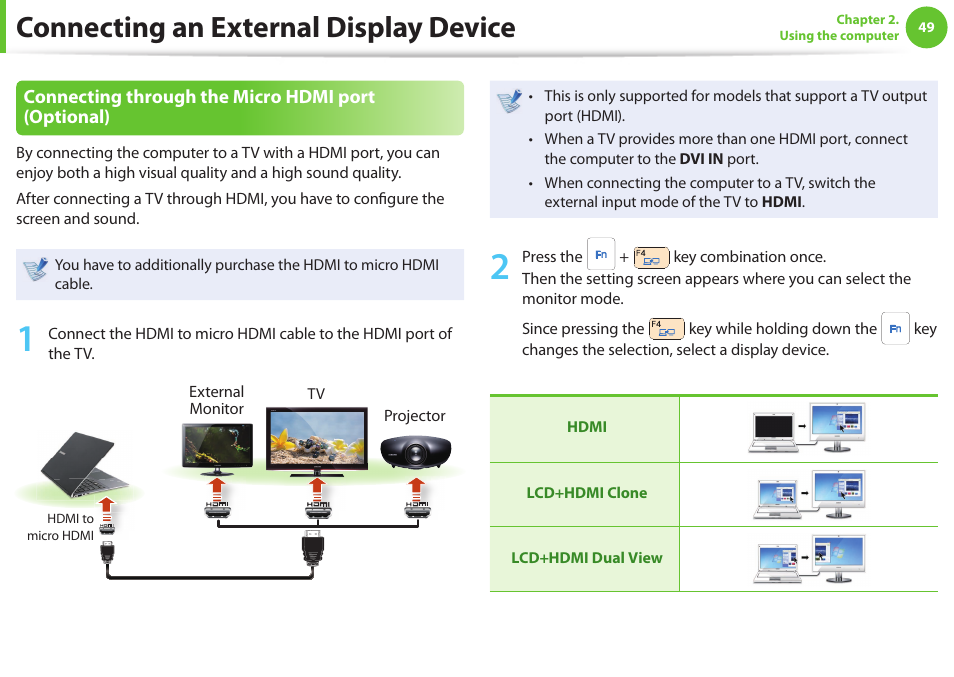 Connecting an external display device | Samsung NP900X4D-A04US User Manual | Page 50 / 129