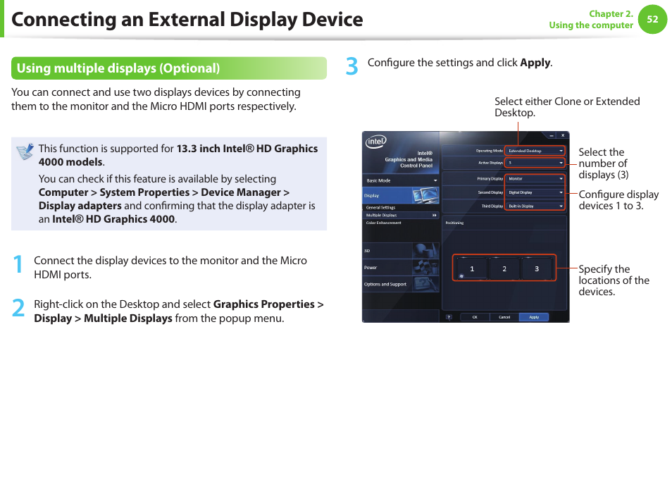 Connecting an external display device | Samsung NP900X4D-A04US User Manual | Page 53 / 129