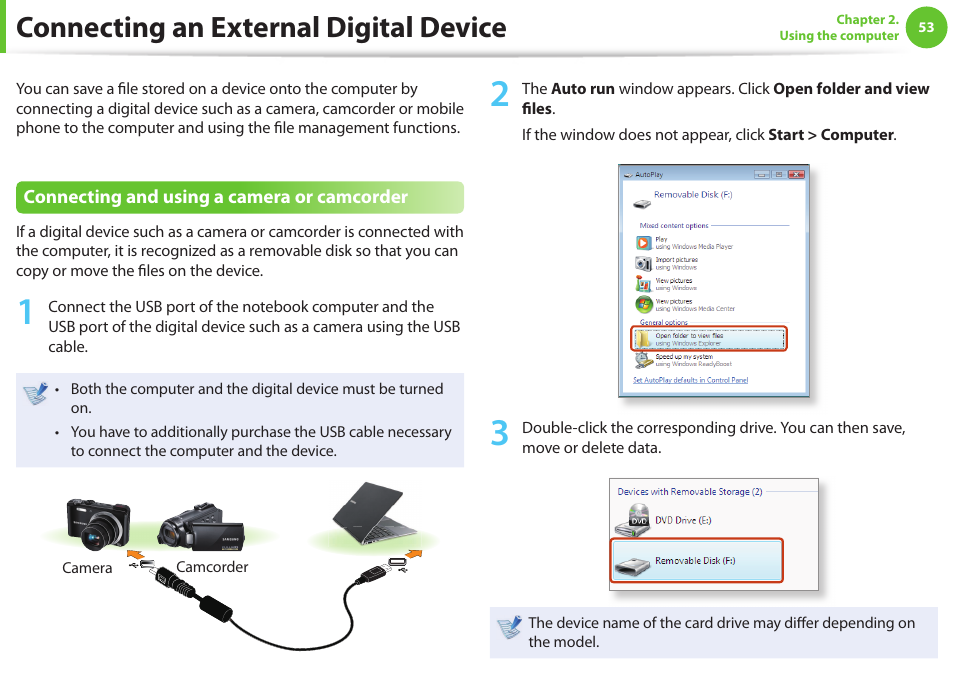 Connecting an external digital device | Samsung NP900X4D-A04US User Manual | Page 54 / 129