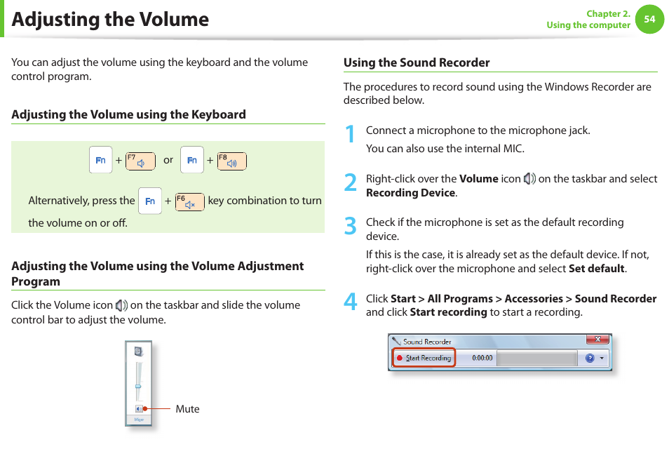 Adjusting the volume | Samsung NP900X4D-A04US User Manual | Page 55 / 129