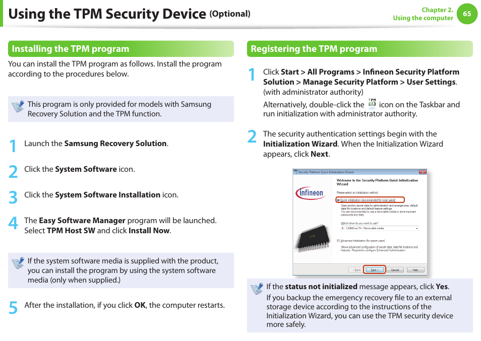 Using the tpm security device | Samsung NP900X4D-A04US User Manual | Page 66 / 129