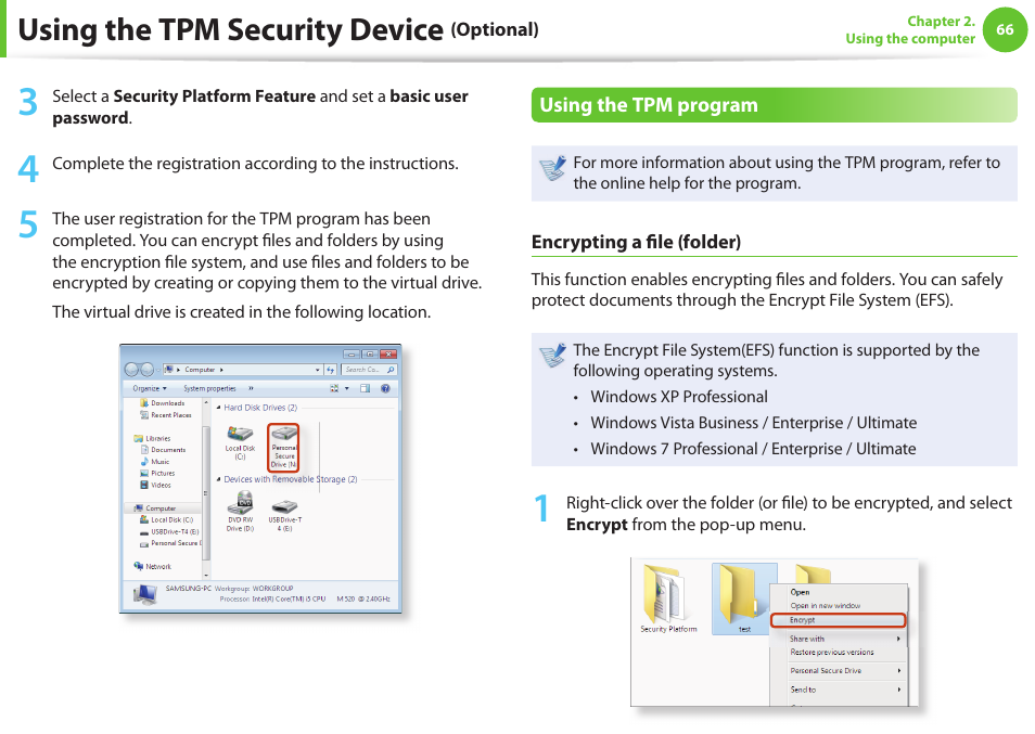 Using the tpm security device | Samsung NP900X4D-A04US User Manual | Page 67 / 129