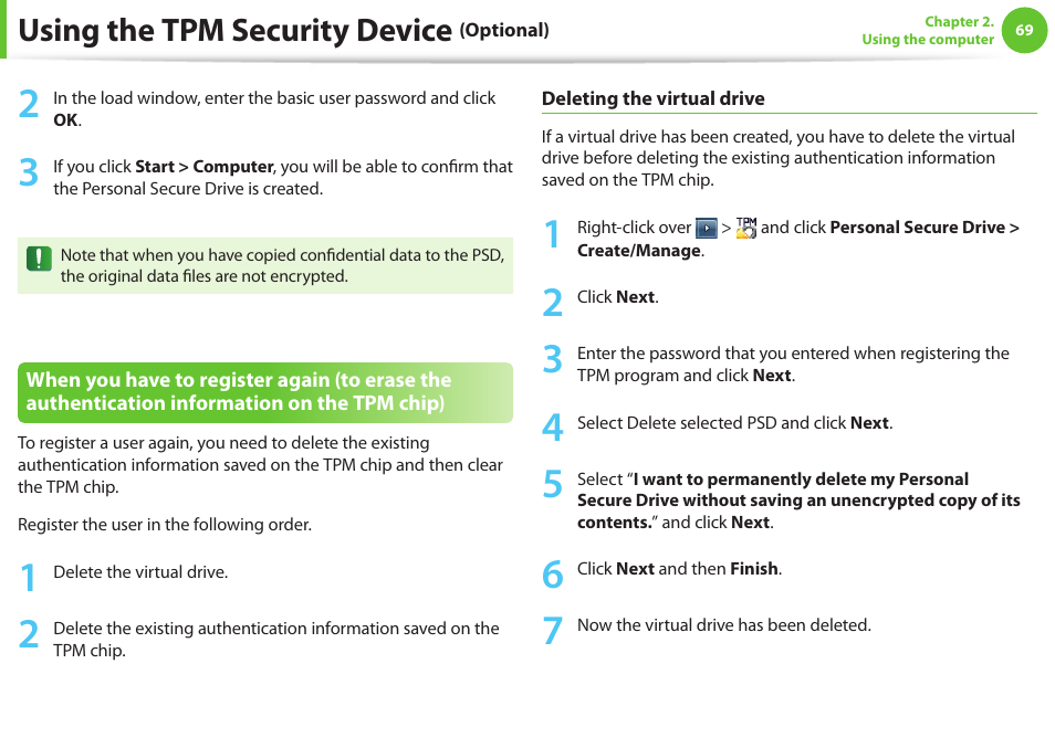 Using the tpm security device | Samsung NP900X4D-A04US User Manual | Page 70 / 129