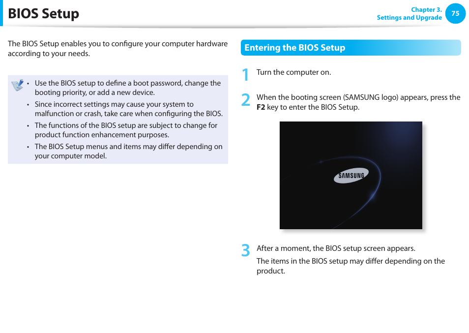 Bios setup | Samsung NP900X4D-A04US User Manual | Page 76 / 129