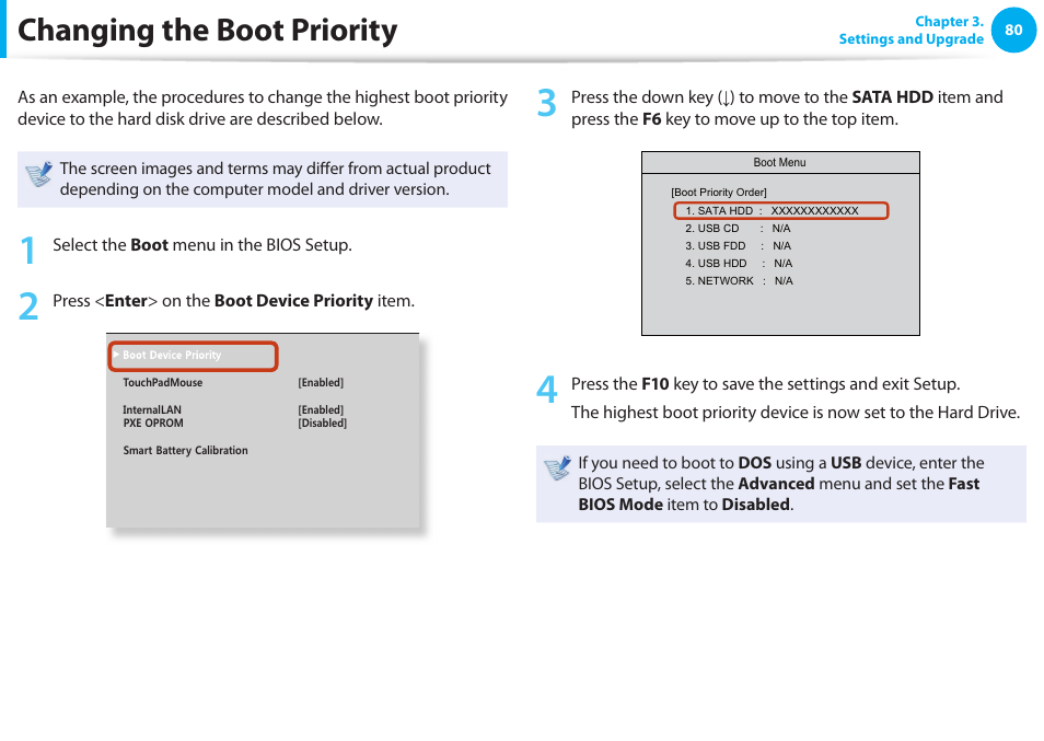 Changing the boot priority | Samsung NP900X4D-A04US User Manual | Page 81 / 129