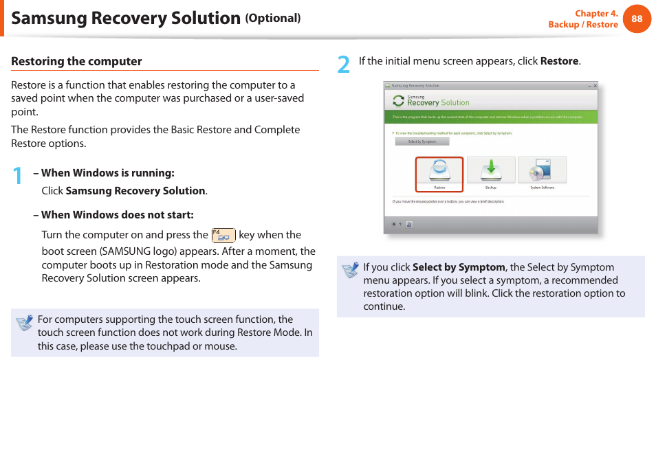 Samsung recovery solution | Samsung NP900X4D-A04US User Manual | Page 89 / 129