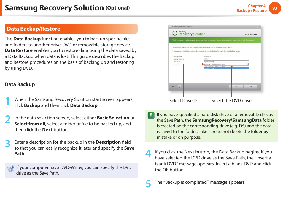 Samsung recovery solution | Samsung NP900X4D-A04US User Manual | Page 94 / 129